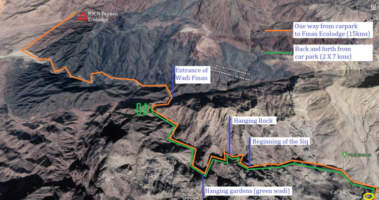 Sentier et circuit du Wadi Al Ghwair en Jordanie